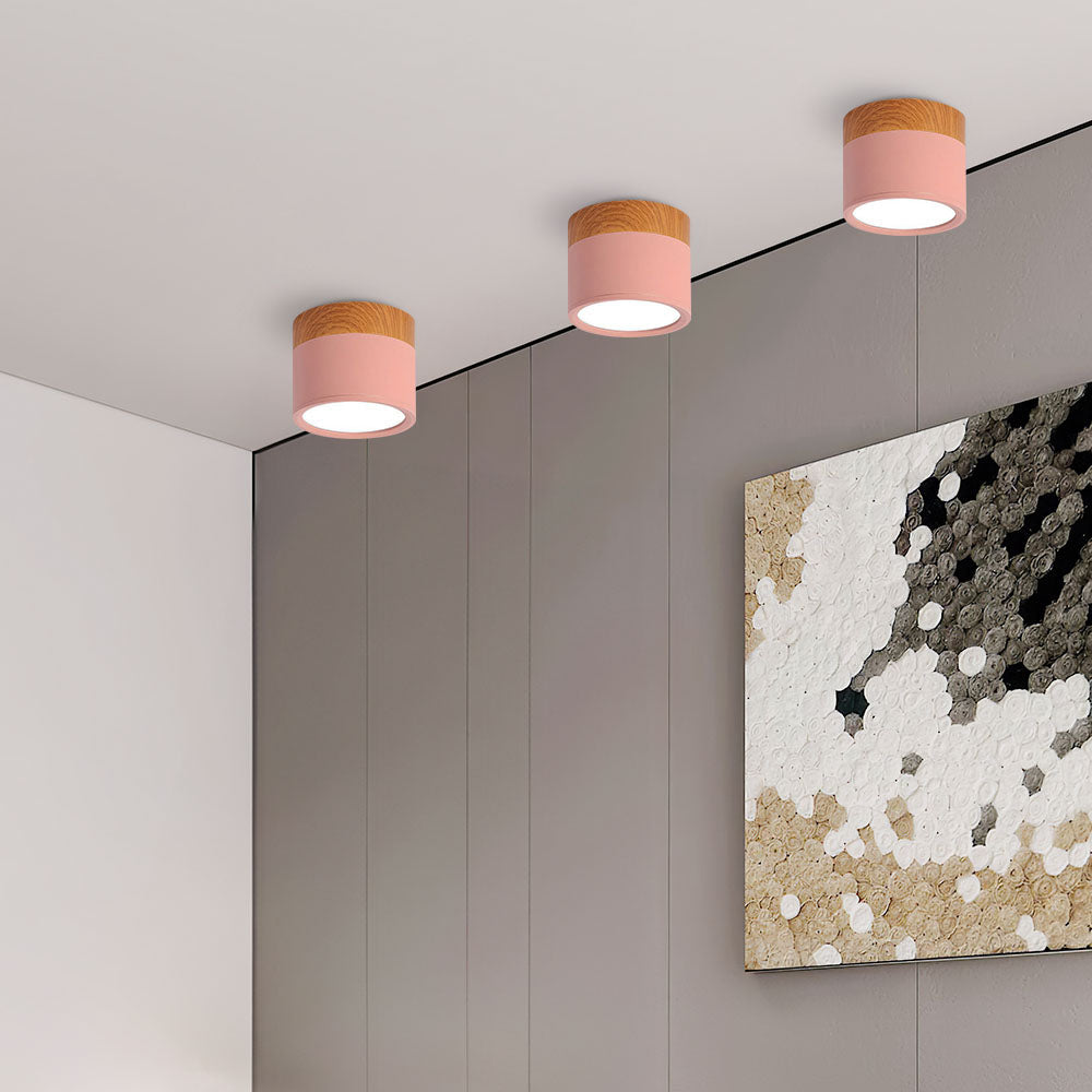 Compact LED Flush Mount Ceiling Light Fixture Wood & Metal Accent for Entryway Hallway Bedroom Kitchen 5W 7W Surface Mount Minimalist Modern