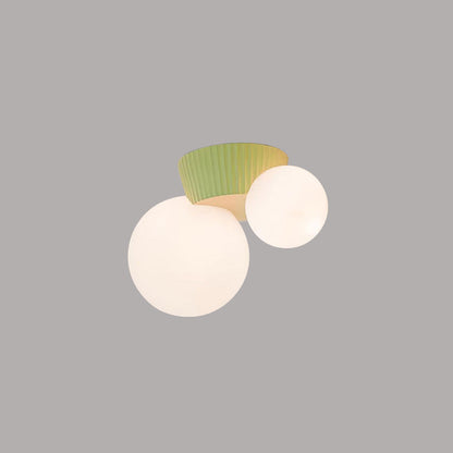 Twin Globe Ceiling Light with Green Base – Modern Two-Bulb Flush Mount for Living Room & Bedroom