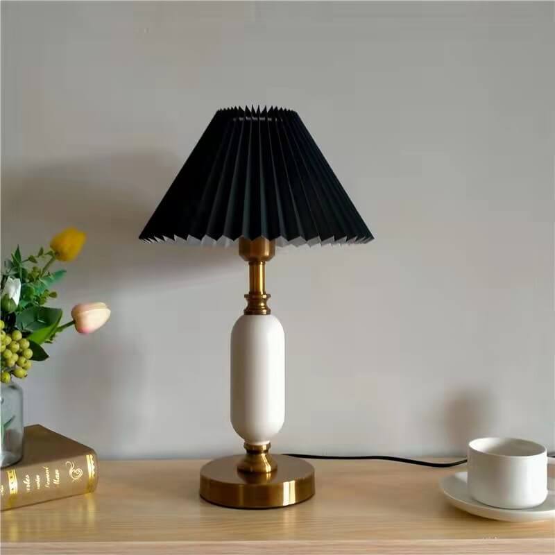 Accent Lamp with Folded Cloth Shade 11 in × 18 in Gold Base E12 Socket for Nightstand Office Den Mid-Century Style Portable Lighting