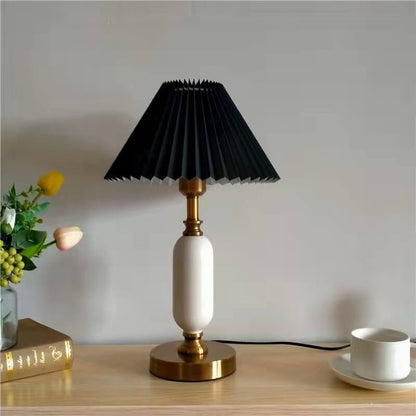 Accent Lamp with Folded Cloth Shade 11 in × 18 in Gold Base E12 Socket for Nightstand Office Den Mid-Century Style Portable Lighting