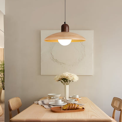 Wood Dome Ceiling Pendant 12 in Walnut Hanging Light for Kitchen Island Dining Table Minimalist Adjustable Cord E27 Socket 110V