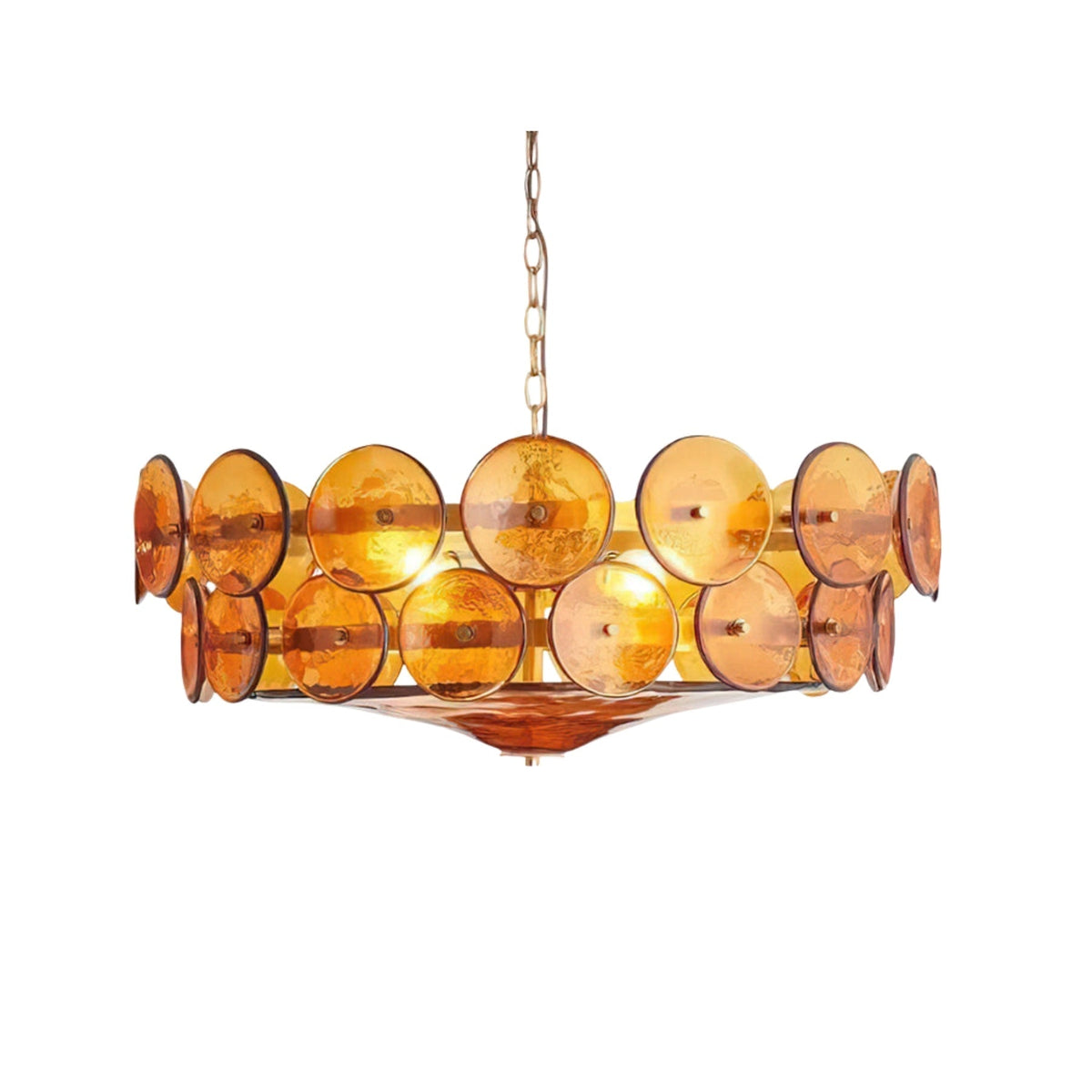 Layered Glass Disc Chandelier with Adjustable Height – Warm Metallic Finish for Dining Rooms, Living Spaces & Entryways