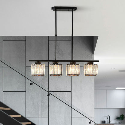 Hanging Fixture with Clear Glass Globes – 3 or 4 Bulb Multi-Head Suspension – Height Adjustable 14-28 in – Black or Gold Metal Frame for Kit