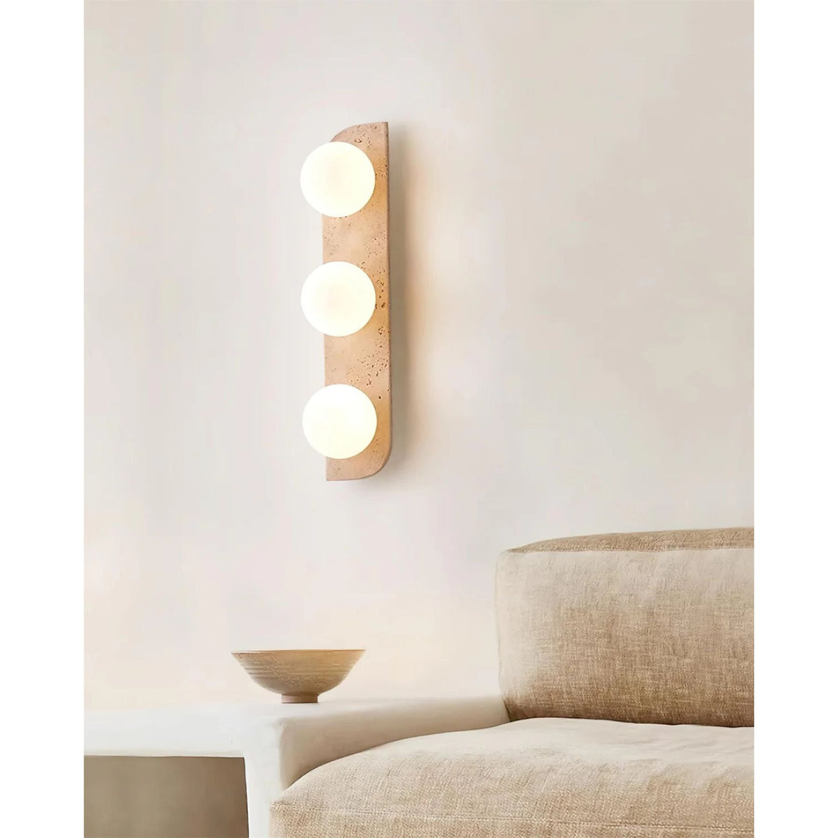 Natural Stone Sconce with Glass Globe G9 Socket Beige Neutral Ambient Light for Entryway Bathroom Bedroom Modern Minimalist Home Décor