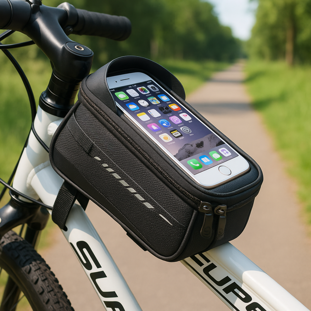 Bike Phone Holder Bag Waterproof Touchscreen Handlebar Pouch for iPhone & Android | Front Frame Storage Organizer for Cycling Commute