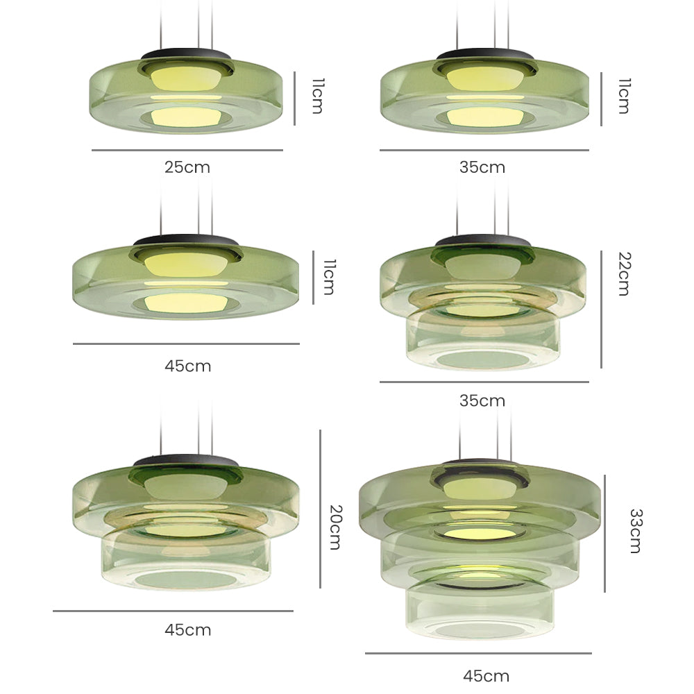 Tiered Glass Hanging Fixture 18 in Amber with Integrated LED for Island Kitchens Dining Areas Living Spaces Modern Minimalist Bauhaus-Inspir