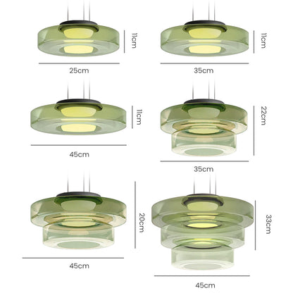 Tiered Glass Hanging Fixture 18 in Amber with Integrated LED for Island Kitchens Dining Areas Living Spaces Modern Minimalist Bauhaus-Inspir