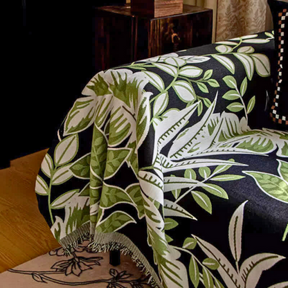 Vibrant Chenille Sofa Cover - Soft Fabric, Jungle Style with Tassels