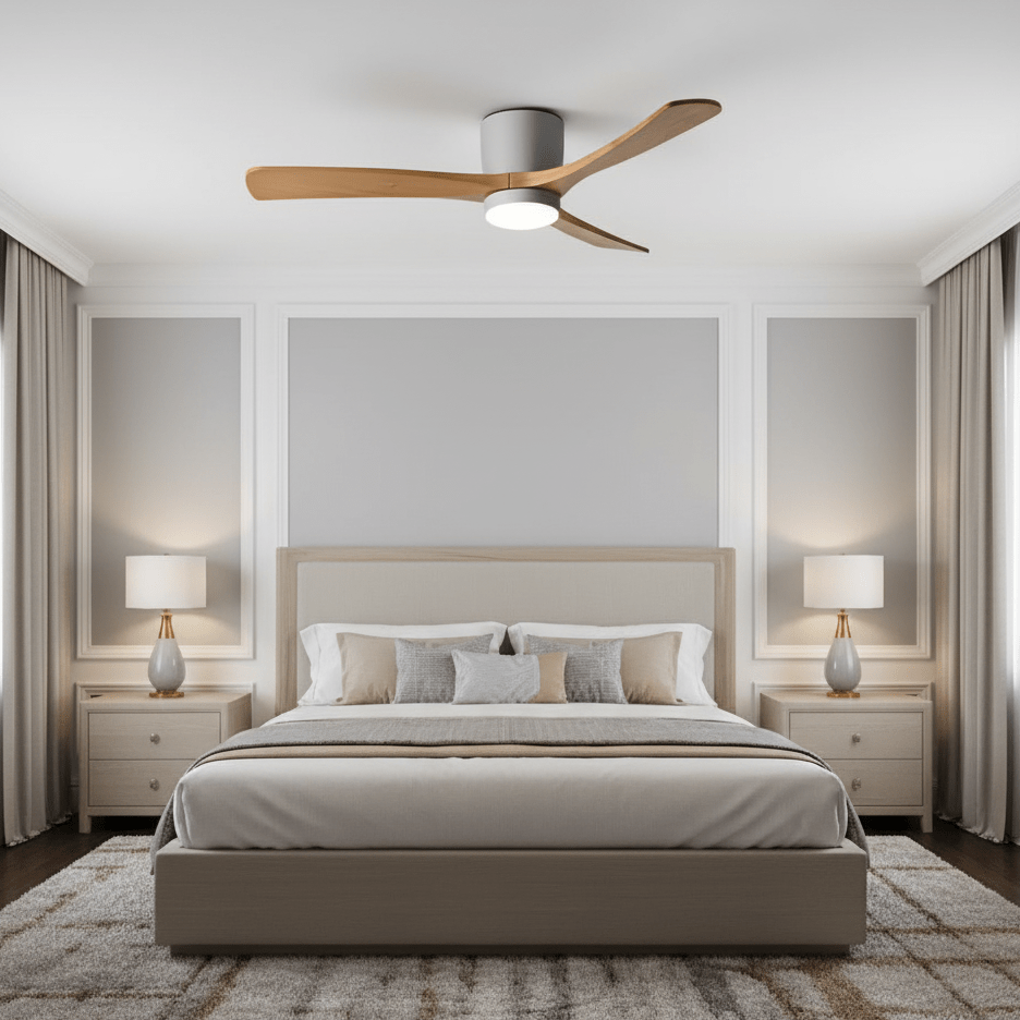 Sycamore Wood Ceiling Fan with LED Light – Whisper-Quiet 6-Speed DC Motor, Reversible Airflow, Remote Control, 42/48/52 Inch