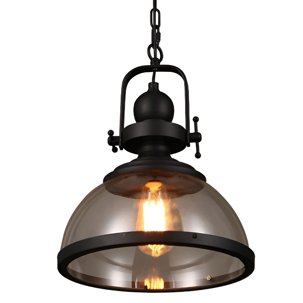 Glass Bowl Pendant Light Industrial Retro Style Hanging Ceiling Fixture Iron Frame E27 Socket for Dining Room Kitchen Island Living Room
