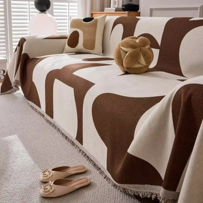 Reversible Chenille Sofa Throw Blanket with Tassels, Soft Jacquard Boho Couch Protector for Living Room, Bedroom, Patio, Machine Washable