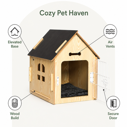 Ortekor Elevated Wood & Ventilated Pet House (For Small Dogs & Cats)