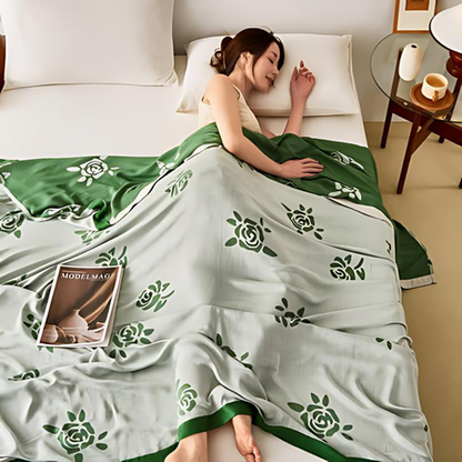 Bamboo Fiber Rose Cooling Blanket with Floral Design | Perfect for Summer Comfort