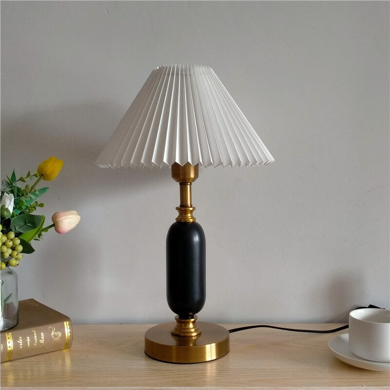 Accent Lamp with Folded Cloth Shade 11 in × 18 in Gold Base E12 Socket for Nightstand Office Den Mid-Century Style Portable Lighting