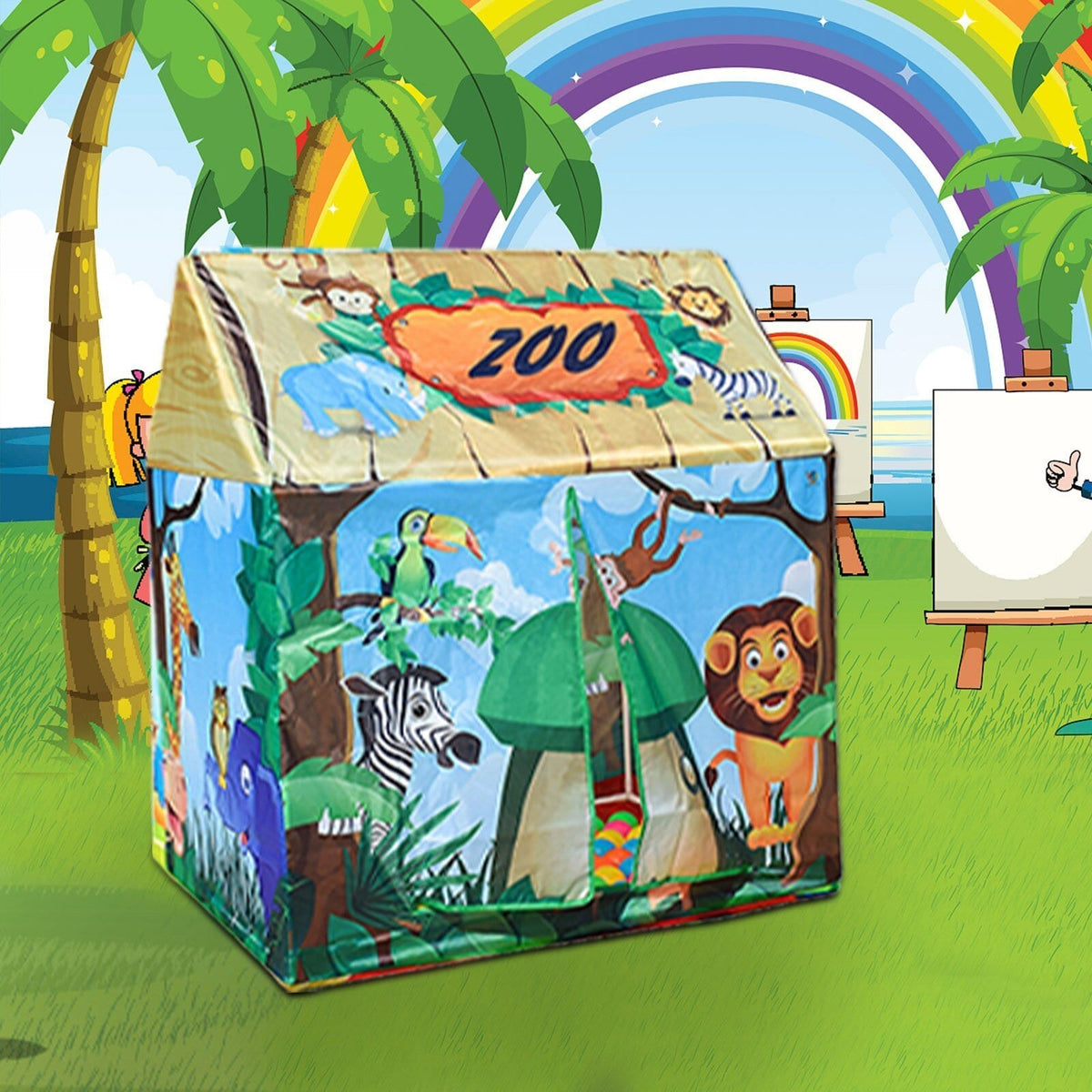 Zoo Animal Pop-Up Play Tent for Kids – Indoor Outdoor Playhouse with Quick Setup & Compact Storage for Toddlers