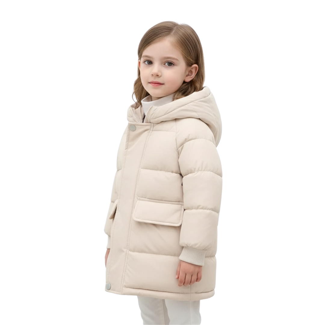 Insulated Longline Hooded Puffer Jacket for Kids – Full-Zip Heavyweight Winter Coat Ages 3-12