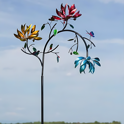 Rotating Kinetic Garden Spinner with Flowers & Butterflies for Outdoor Yard Decor