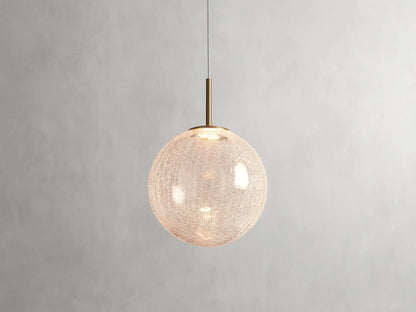 Handblown Glass Globe Pendant Light with Brushed Brass Finish and Integrated LED for Kitchen Island, Dining Room, Entryway, and Bedroom