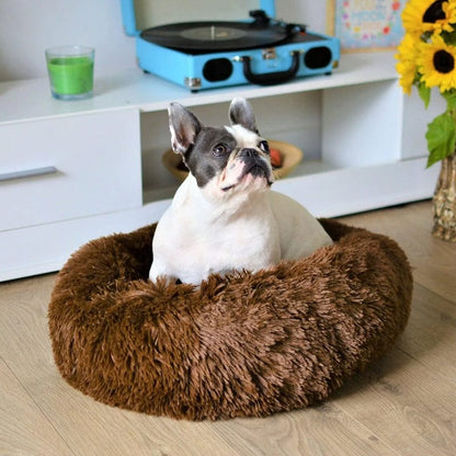 Round Raised-Edge Pet Bed with Plush Faux Fur Fill for Dogs & Cats