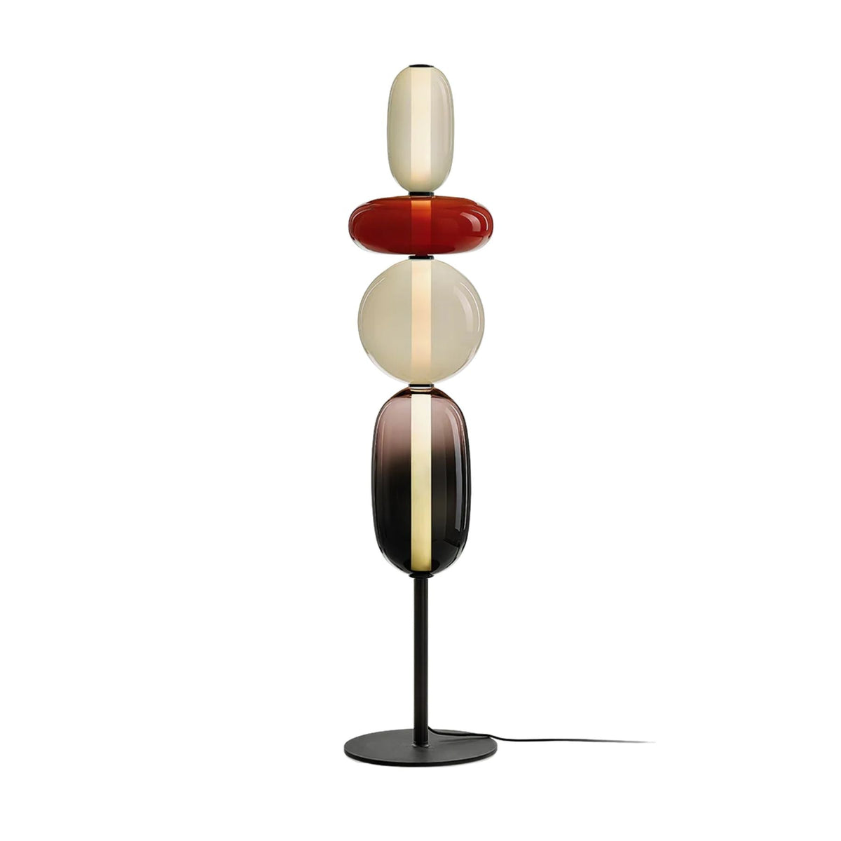 Artisan Glass Standing Lamp 63 in Red White Black Accent Light for Living Room Contemporary Sculptural Décor LED Uplight Statement Piece