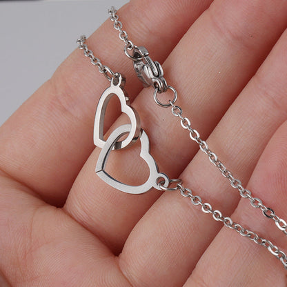 Interlocking Double Heart Pendant Titanium Steel Chain Necklace for Women Anniversary Valentines Day Jewelry Gift with Optional Spinning