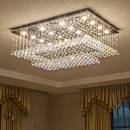 Tiered Glass Crystal Flush Mount Ceiling Light for Dining Room, Bedroom & Kitchen – Stainless Steel Frame, GU10 LED Compatible