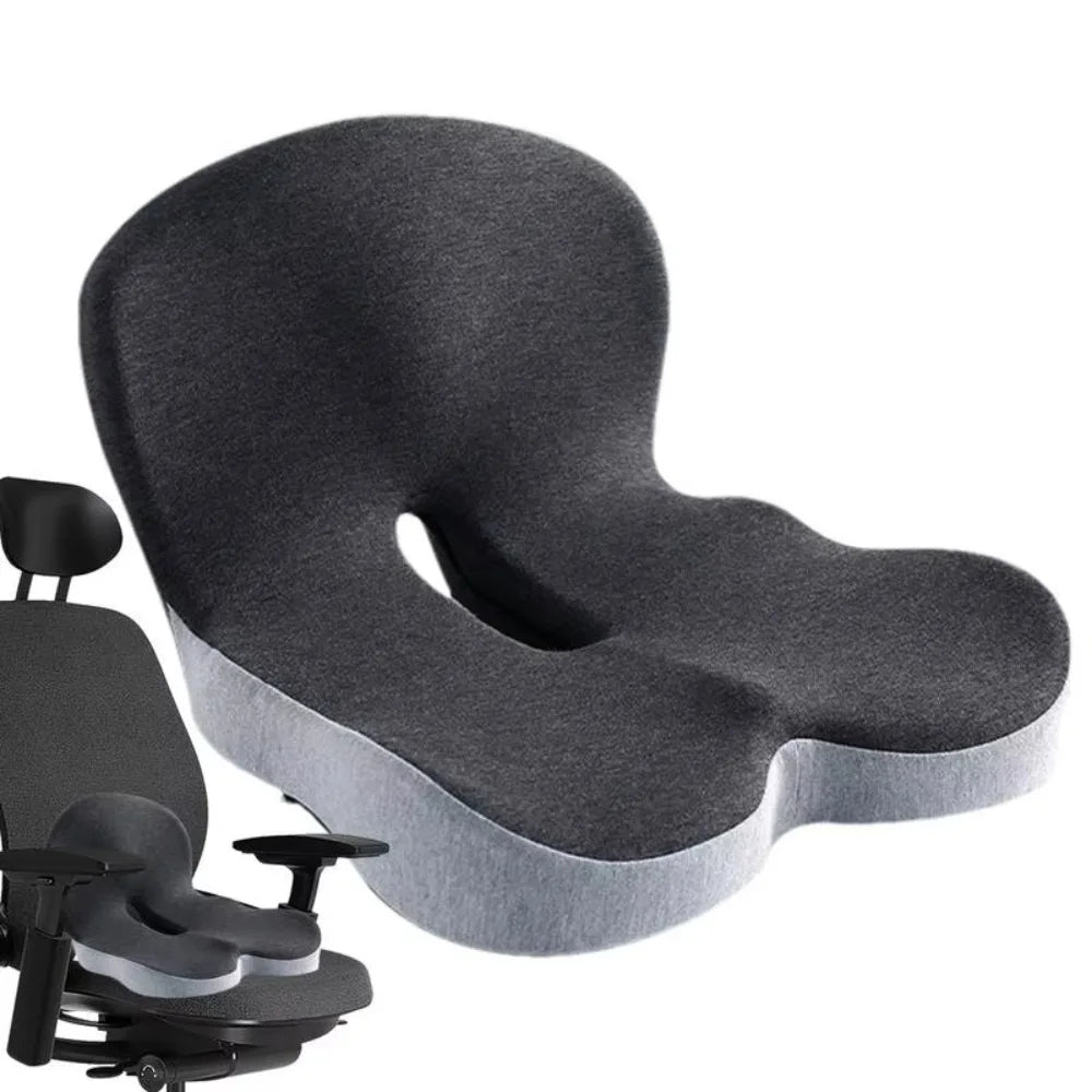 Ergonomic Seat Cushion with Integrated Back Support for Office Chair, Car & Home – Memory Foam Hip & Spine Alignment Pad