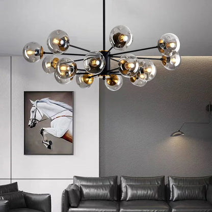 Multi-Globe Iron & Glass Ceiling Fixture – Sculptural Overhead Lighting for Dining Tables & Open Layouts – E26 Bulb Compatible – Modern Mini