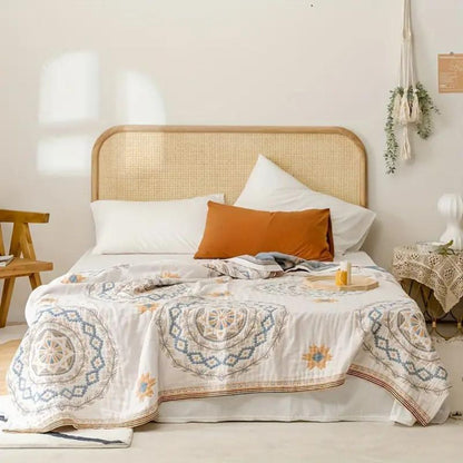 Cotton Throw Blanket with Mandala Pattern – Lightweight All-Season Cover for Couch, Bed, Sofa – Boho Home Decor Accent Piece