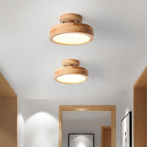 Semi-Flush LED Ceiling Light with Adjustable Color Temperature – Wood & Acrylic Design for Bedroom, Living Room & Hallway