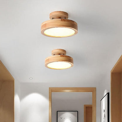 LED Semi-Flush Ceiling Light 12 in Wood & Acrylic Low-Profile Fixture for Bedroom Hallway Living Room Modern Home Lighting 3-Color Temperatu