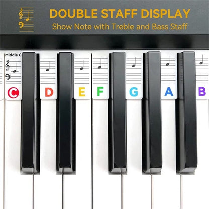 Removable Silicone Piano Key Note Labels for 88-Key Keyboards | Beginner Learning Aid with Staff Notation | Quick-Install Teaching Guide for Grand, Up