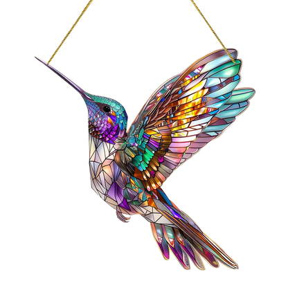 Acrylic Hummingbird Window Suncatcher Panel – Hanging Stained Glass Garden Ornament for Windows, Porch, Yard Decoration – Bird Lover Gift