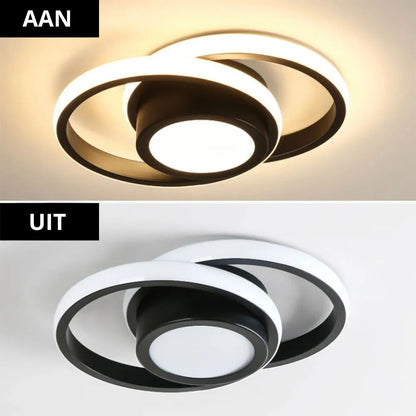 Double Ring LED Flush Mount Light Black Contemporary Overhead Fixture for Entryway Foyer Apartment Passageway Interior Decor