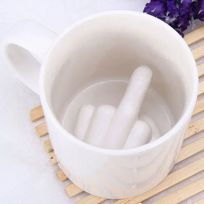 Novelty Coffee Mug with Raised Finger Handle White Ceramic 12 oz for Home Office Kitchen