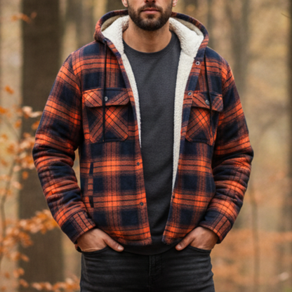 Hooded Flannel Shirt Jacket with Quilted Lining for Men – Thermal Button-Up Shacket for Fall & Winter