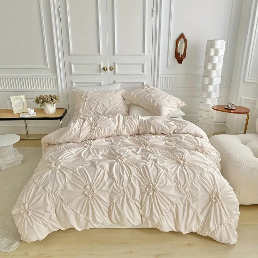 Textured Pinch Pleat Duvet Cover Set with Pillowcases – Soft Microfiber Bedding with Zipper & Corner Ties for Twin, Full, Queen & King Beds