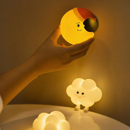 Kids Night Light LED Lamp Star Moon Cloud Rechargeable USB Cordless Bedside Nightlight Nursery Baby Toddler Room Decor 3 Brightness Levels