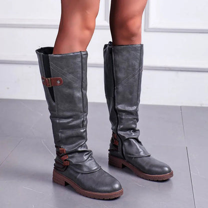 Mid-Calf Side Zip Leather Boots for Women – Weather-Resistant Fall & Winter Footwear
