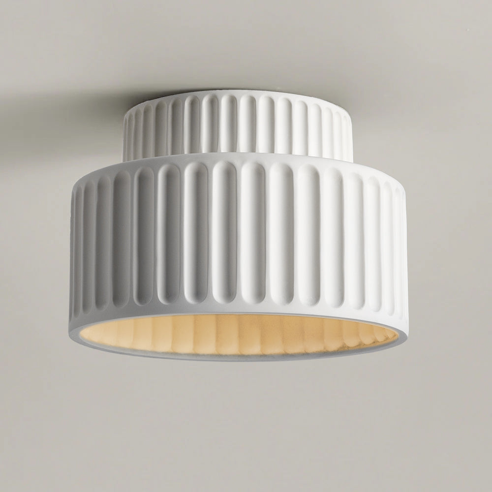 Flush Mount Resin Ceiling Light Fixture E27 Socket Textured Shade White for Kitchen Bedroom Hallway Low Profile Modern Minimalist Scandinavi