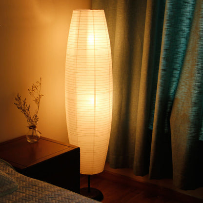 Dual-Socket Upright Lamp with Rice Paper Diffuser 54-Inch Tall White or Black for Bedside & Lounge