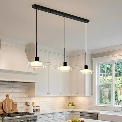 LED Overhead Fixture Multi-Temperature 31-Inch Triple Globe Adjustable Cord for Countertop Bar Table Dining Space Modern Black Aluminum