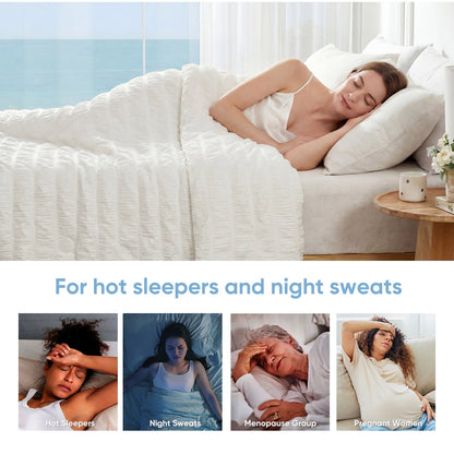 Cooling Comforter | Lightweight Seersucker Design with Vertical Stripes | Breathable Fabric for Hot Sleepers
