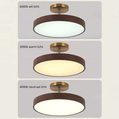 Flush Mount Ceiling Light with Wood Grain Finish & Gold Frame – Modern Scandinavian Design for Living Room, Bedroom & Dining Room