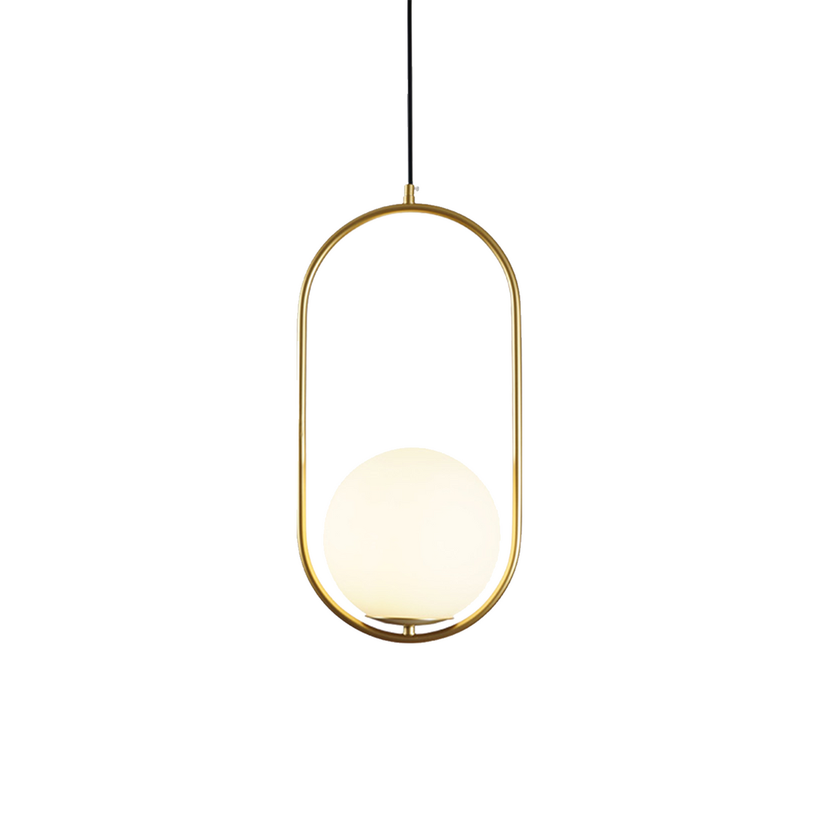 Curved Glass Hanging Fixture with Metal Frame – 15W Suspended Lighting for Contemporary Interiors – Amber Globe Shade Ceiling Mount for Dini