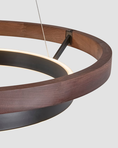 Circular Wood Ring Chandelier with LED Lighting 24-47 Inches Adjustable Height Farmhouse Dining Room Kitchen Island Ceiling Fixture