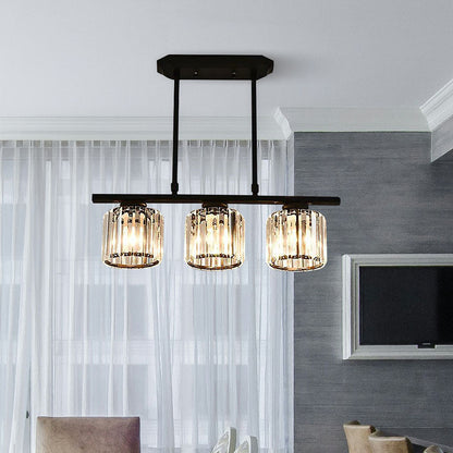 Multi-Light Overhead Fixture with Clear Glass Globes for Dining Tables & Islands – Adjustable Drop, Black Metal Frame, E27 Socket – Contempo