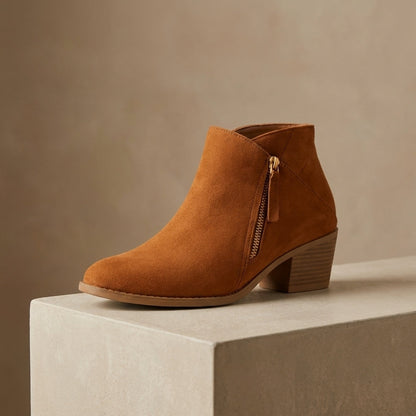 Women's Pointed-Toe Ankle Boots with Block Heel – Side Zip Bootie for Work, Casual & Evening Wear