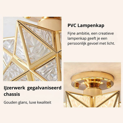 Star Flush Mount Ceiling Fixture Gold Metal 8 Inch E27 Socket for Bedroom Hallway Entry Compact Geometric Lighting Modern Home Decor