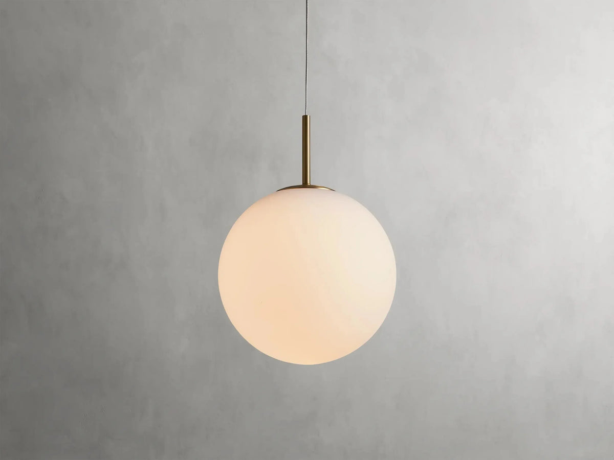 Handblown Glass Globe Pendant Light with Brushed Brass Finish and Integrated LED for Kitchen Island, Dining Room, Entryway, and Bedroom